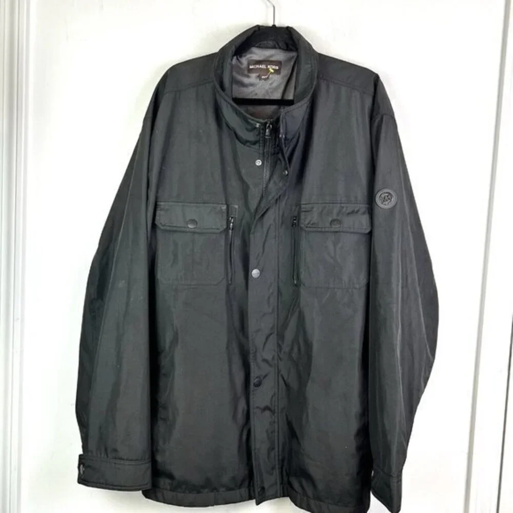 Michael Kors Men’s Black Full Zip Snap Windbreaker Coat Jacket size 4XLT